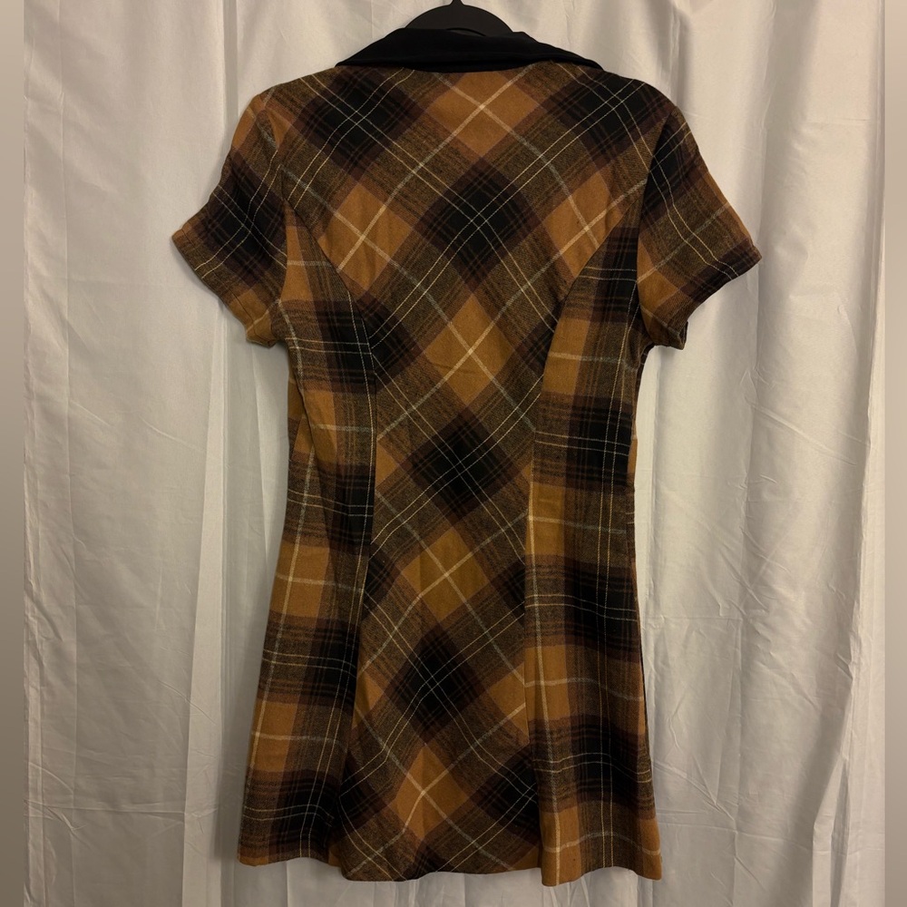 BNWT ALL HAIL ME PLAID MINI DRESS - BROWN size M - Picture 4 of 10